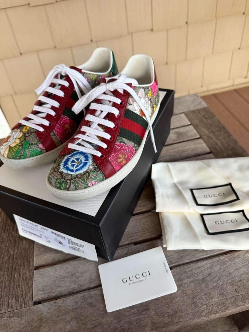 Gucci Ace Blooms GG Supreme Floral Sneakers 36.5 6.5 Full set w/box - Picture 13 of 16
